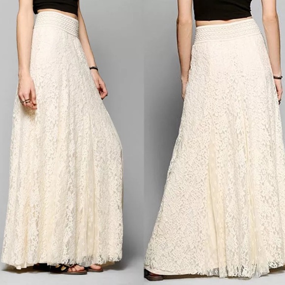 Skirt Long Lace Ivory Lined Maxi  Small Medium - Picture 4 of 5